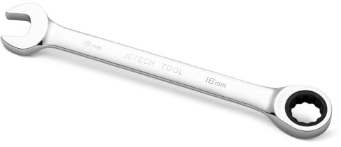 Jetech 18 mm Llave de engranaje de trinquete combinada, llave de engranaje de acero Cr-V de grado industrial métrica en acabado de cromo pulido