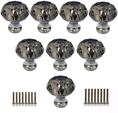 Tencro 8Pcs 30mm Diamond Shaped Luxus Kristall Knöpfe Glas Knöpfe mit Schrauben für Schublade Tür, Schranktür, Schranktür, Küche, etc. - grau