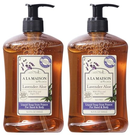 A LA MAISON Lavender Aloe French Liquid Hand Soap - Natural Hand Wash Made with Essential Oils - Biodegradable, Plant-Based, Vegan, Cruelty-Free, Alcohol & Paraben Free (16.9 oz, 2 Pack)