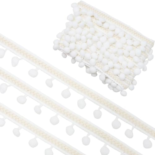 Yalulu 5 Yards Pompom Bommelborte Spitze Quaste Trim Bommel Fransen Band für DIY Fertigkeit Nähzubehör Zubehörteil Dekorieren (Weiß)