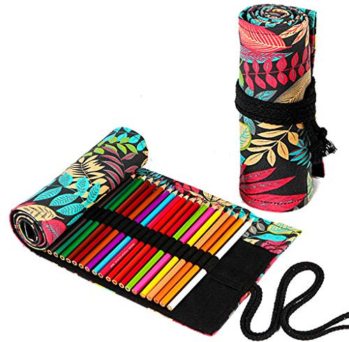 TOYESS Custodia con Astuccio Arrotolabile in Tela per Matite Colorate, Astuccio Rotolo per Tinta Unita, Astuccio Scuola per Artista, Scuola, Ufficio e Animale Ufficio, 01