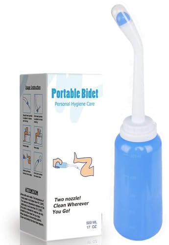 Reusable Vaginal Douche 500ml Portable Vaginal Cleaning Bidet Manual Vaginal Wash Cleaner with 2 Nozzles for Pregnant Women Cleansing, Postpartum Clean, Anal Douche