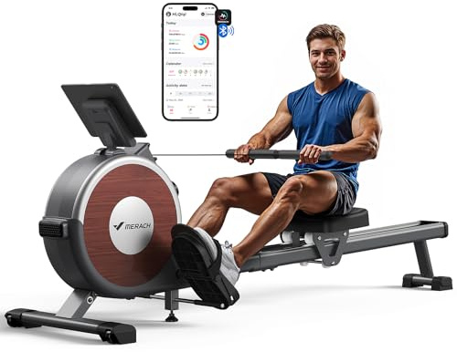 Merach Rowing Machine, Magnetic Rower Machine for Home, 16 Levels of Quiet Resistance, Dual Slide Rail with Max 350lb Weight Capacity, App Compatible with LCD Monitor, Q1S