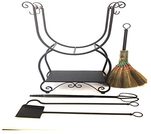 Portalegna da ardere con parascintille con 4 Accessori per caminetti, portalegna da caminetto in Acciaio per impieghi gravosi Stoccaggio di Legna da ardere per Porta Carbone per Interni ed Esterni -