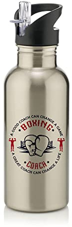 Best Coach Gift, Boxing Coach Gift, A Good Coach Can Change a Life, Boxing Game Gift Christmas Stainless Steel 600ml Water Bottle with Straw. (Silver)