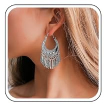TseenYi Pendientes gitanos bohemios vintage pendientes de aro colgantes de plata araña borla aretes de aro pendientes étnicos joyas para mujeres y niñas