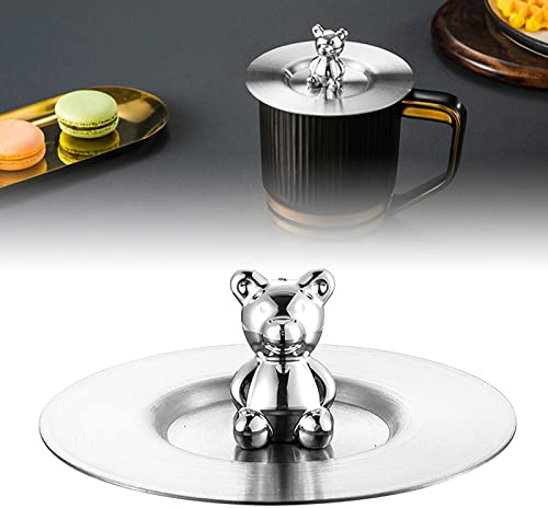 Drinking Cup Lid Cover,Stainless Steel Cup Cover Coffee Mug CoverRounded Edges Glossy Artistic Cup Lid for Mug Glass Cup (Silver)