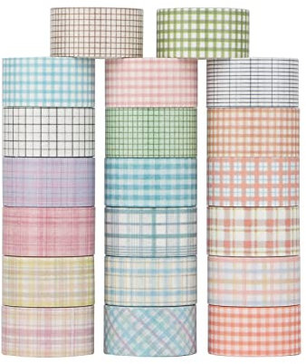 LGEGE 20 Rollen Washi Tape, 20mm breit, buntes Karomuster, japanisches Abdeckband für Scrapbook, Bullet Journal, Geschenkverpackungen (2m)