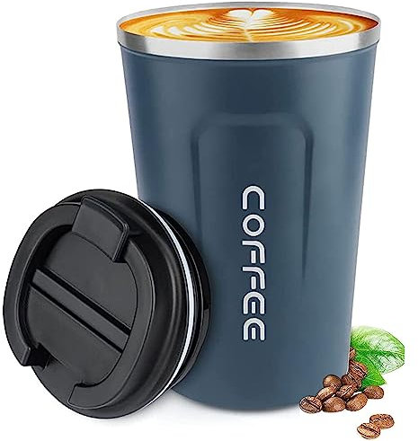 ERBO Kaffeebecher to go, Thermobecher Edelsthal, Auslaufsicher Kaffeetasse Kaffeebecher mit Deckel, Kaffeetasse Thermobecher für Unterwegs Umweltfreundlich, Blau 380ml