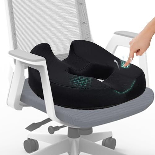 Sitzkissen Orthopädisch Sitzring HämorrhoidenSteißbein Kissen, Donut Sitzring, Orthopädisches Sitzkissen, Memory Foam Steißbeinkissen für Auto, Sofa, Büro & Rollstuhl, A-Schwarz, Standard