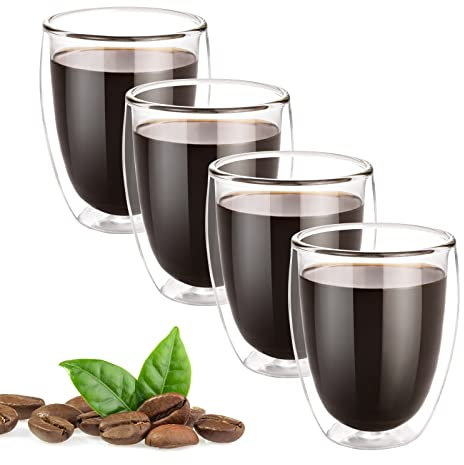 Mesybveo 4 Paquetes Tazas de Espresso, 350 ML taza de café de doble pared, taza de café vidrio de borosilicato con efecto flotante, para café con leche, macchiato, capuchino, cerveza, leche, té