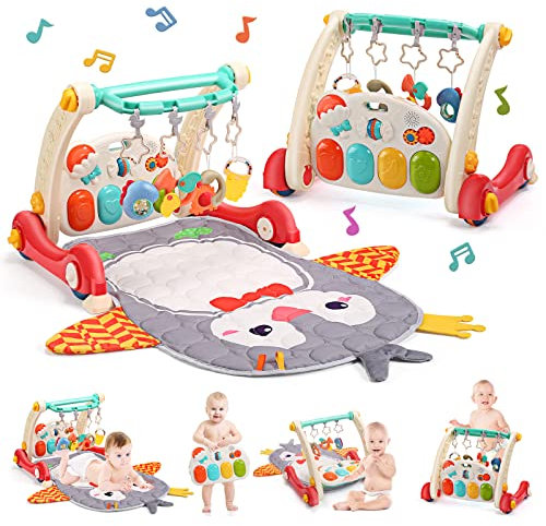 CUTE STONE Gimnasio De Juegos Para Bebés, Piano pataditas Aprendizaje Alfombra para bebés, centro de actividades musicales con luces, Tapete De Juegos Para Bebés de 0-24 Meses que