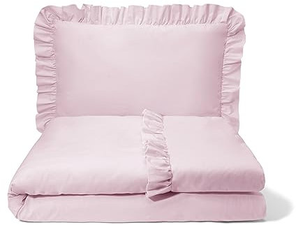balbina Kinderbettwäsche Baumwolle 2-teilige Babybettwäsche Bettwäsche-Set für Kinder, Bettwäsche mit Rüsche & Reißverschluss, Bettbezug 100 x 135 cm Kopfkissenbezug 60 x 40, Puderrosa Dunkel