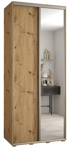 ABIKSMEBLE Davos 3 120 Armoire à Deux Portes Coulissantes pour Chambre à Coucher - Moderne Armoire de Rangement avec Miroir, Tringle et Étagères - 235,2 x 120 x 45 cm - Artisan, Artisan et Argent