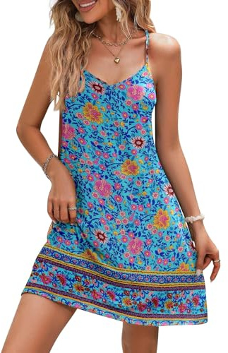 Zeagoo sommarklänning dam boho spagettiremmar klänning sexig ärmlös strandklänning blommor miniklänning kort fritidsklänning, Mönster 29, S