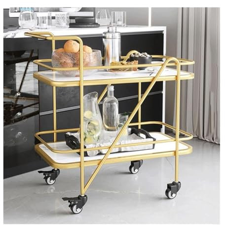 GLigeT Barwagen Rollwagen mit 2 Etagen, Getränke-Servierwagen aus Metall, robuster Aufbewahrungswagen for Küche, Esszimmer, Wohnzimmer Servierwagen (Color : White, Size : L)