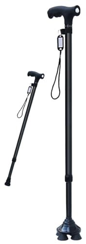 Leichter Gehstock mit Vierfüßiges, for Herren und Damen, Höhenverstellbare Gehhilfe, zum Gehen (Color : Black, Size : 73-95cm/29-37inch)