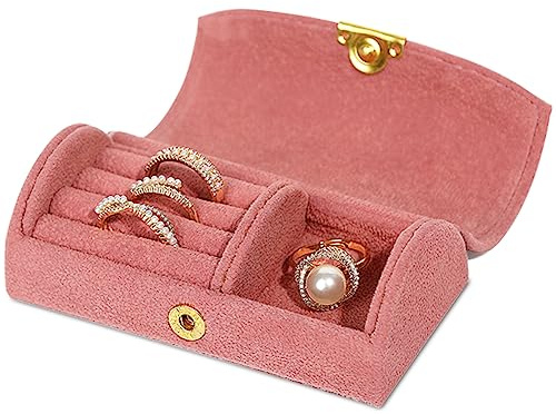 Veki Joyero de Viaje Pequeño, Portátil Cajas para Joyas de Terciopelo, Joyero Organizador de Viaje para Anillos, Aretes, Pendientes y Collares, Jewelry Organizer para Mujeres y Niñas (Rosa)