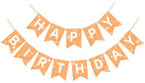 Cartel naranja de feliz cumpleaños para telón de fondo, guirnalda de feliz cumpleaños con purpurina para niños, niñas, mujeres, decoración de fiesta de té de cumpleaños, banderines, suministros de