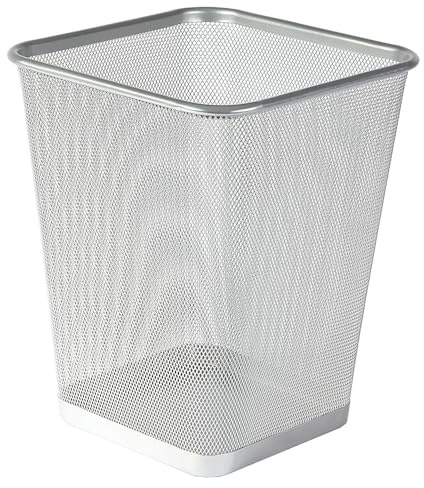 VIVAAS Silver Square Metal Waste Paper Bin Lightweight Mesh Trash Can Waste Basket Garbage Can Waste Bin for Bathrooms, Kitchens, Home Offices, Living Room, Indoor Garbage Mesh Bin (1)