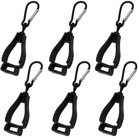 SRTSTR Lot de 6 Porte-gants de Travail Pinces à Gants avec Mousqueton Porte Gants Attache Multifonctionnelle Clip de Gants Protection Pince à Gants pour Jardin Gants Clé Casque Serviette (Noir)