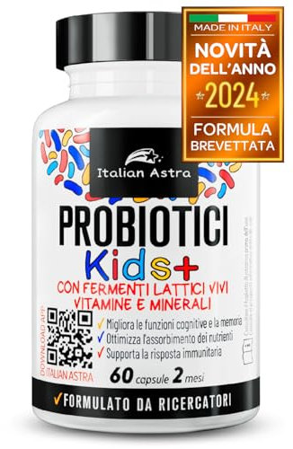 DAI RICERCATORI AI CONSUMATORI, Fermenti Lattici Probiotici per Bambini, Capsule Apribili e Scioglibili in Acqua/Succo/Latte, + Vitamina C, Vitamina D e Ferro - 60 Capsule 2 Mesi