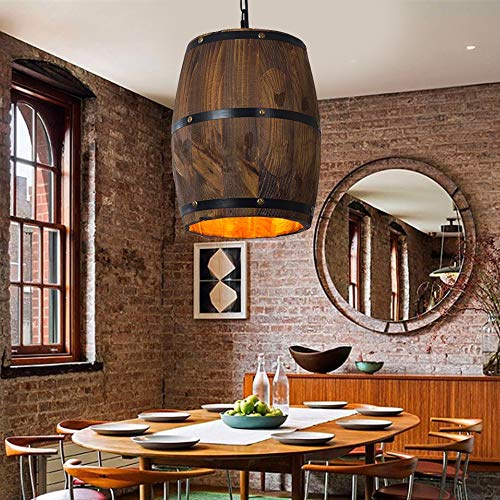 Pendelleuchte Retro Holz Weinfass, E27 Fasslampe Rustikale Fasslicht Hängelampe Pendelleuchte Wohnzimmerlampe Country Loft Anhänger Leuchte Industrielle Deckenpendelleuchte für Bar Cafe Living Dining