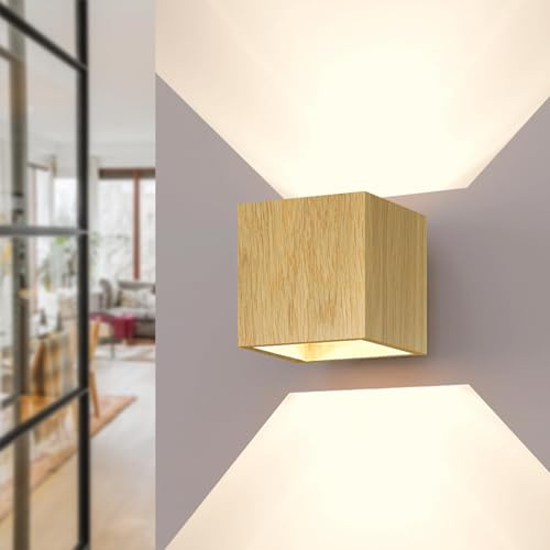 LED Wood Wandleuchte Innen Holz - Handgefertigte Wandlampe aus Eichenholz - Wandbeleuchtung G9 max. 12 W - Wandstrahler für Wohnzimmer, Badezimmer, Schlafzimmer und Treppenhaus, Glühbirne nicht inkl.