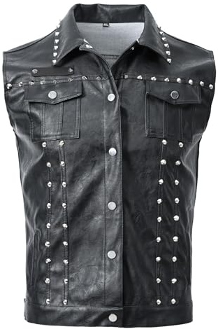 Idopy Men`s Punk Studded Faux Leather Vest Waistcoat Sleeveless Jacket With Rivet