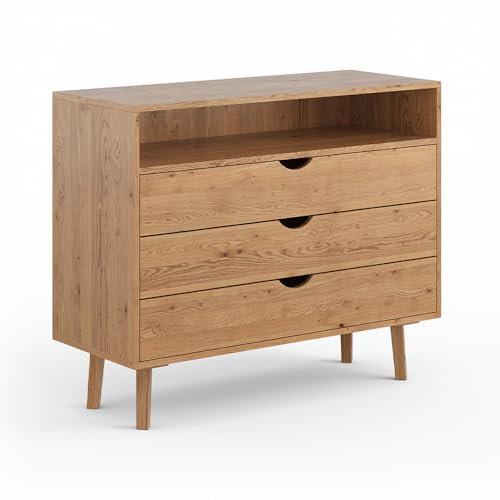 Lomadox Kommode Schubladenkommode Anrichte Sideboard mit 3 Schubladen Eiche massiv