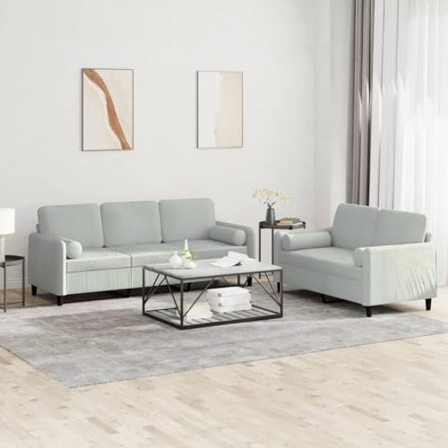 Iiaky 2-TLG. Sofagarnitur mit Kissen Sofa Wohnzimmer Sitzgruppe Wohnzimmer Sofa Set Sofas FüR Wohnzimmer Hellgrau Samt // 3202034
