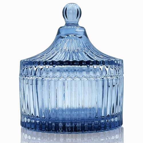 YILUSHENGHUA Colorful Glass Jar With Lid,Powder Puff Dish,Jewelry Box,Buffet Jar Biscuit Containers Food Storage,Decorative Jar(Grey-blue)