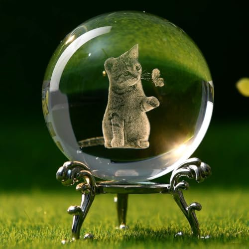 WEINUO 3D Cat Lover Gifts for Women Cat Crystal Ball Paperweight
