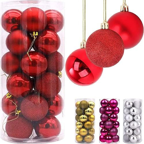 24 bolas de Navidad adornos para árbol de Navidad, irrompibles, decoración para árbol de Navidad, decoración para fiestas, bodas (rojo, 6 cm)