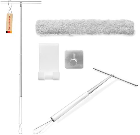 LORESJOY Rasqueta Limpiacristales para Ducha, 120 cm Retráctil Rasqueta de Ducha, Limpiacristales para Ducha de Silicona con Soporte, Rasqueta para Baño, Cristal, Puerta de Ducha (Blanco)