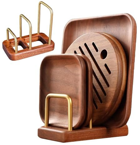Chopping Board Holder - Chopping Board Drying Rack | Baking Tray Storage Rack | Pan Rack Lid Storage Organizer | Pot Lid Rack Chopping Board Stand with Stable Wooden Base | Plate Rack for Kitchen