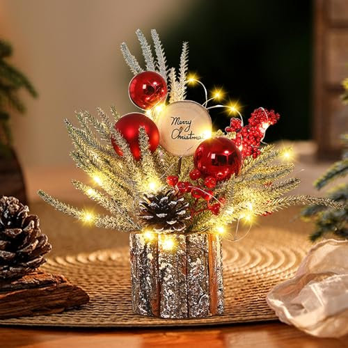 Kleiner Weihnachtsbaum mit Beleuchtung, 30cm Mini Weihnachtsbaum Weihnachtsdeko Beleuchtet Künstlicher Weihnachtsbaum LED Weihnachtsbeleuchtung Klein Tannenbaum für Weihnachten Deko (Tannenzapfen)