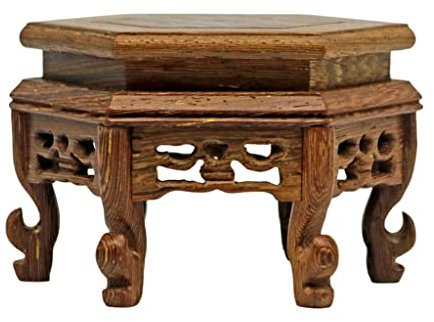 Soportes para plantas para plantas de interior Muebles de exterior Soportes de exhibición de madera Artesanías de tallado de madera Base de madera de wengué Mesa de flores alta hexagonal Pecera Jarrón