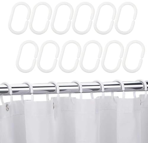 Parthan 12 anelli per tenda da doccia, in plastica, bianco, di alta qualità, antiruggine, durevoli, facili da installare, perfetti per il bagno, adatti per aste per tende da doccia, anelli per tende
