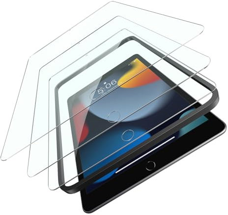Guretok 3 Pack Screen Protector for Apple iPad 10.2 Inch (2021 2020 2019) 9th / 8th / 7th Generation, 9H Tempered Glass HD-Clear Film with Easy Installation Frame, Anti-Scratch, Impact-Resistant