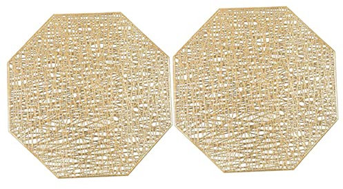 GRIRIW Tovagliette da Tavola Ottagonali in Pvc Dorato, 2 Pezzi, Isolate Fino a 80 °c, Antimacchia, per Casa e Ristoranti