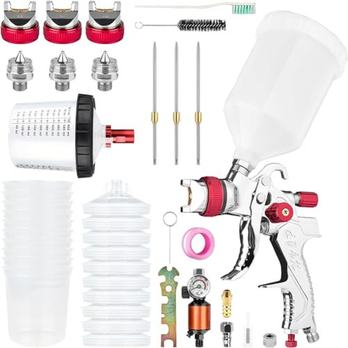 Vocdikficy Ensemble de Pulvérisateur à Air HVLP avec Gobelet à Peinture Jetable 600 Cc, avec Compresseur D'Air, Séparateur Eau/, pour Meubles, Peinture DIY