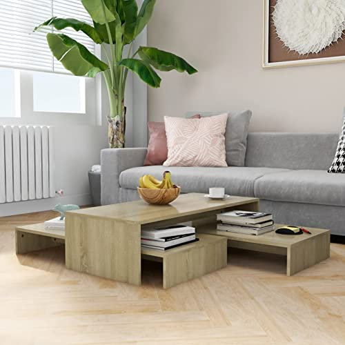 Gecheer Satztisch-Set Sonoma-Eiche 100x100x26,5 cm Holzwerkstoff, Couchtisch Kaffeetisch Sofatisch Tisch Teetisch Wohnzimmertisch