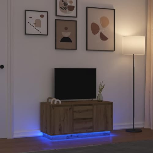 ZQQLVOO TV-Schrank mit LED-Leuchten Artisan-Eiche HiFi Rack Fernsehtisch tv kommode wohnzimmerschrank 100x41x50 cm