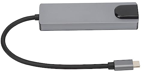 AKLOSIPY Adaptador de Múltiples de Aleación de Aluminio 5-in Type C para Carga Rápida, Puertos USB 3.0 y Salida de Video HD en Gris Plateado