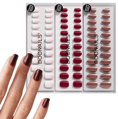 DOONAILS Press On Nails 3x30 Stück Find Your Shape Set – Babyboomer, Love Paris & Glazed Chocolate – Short Square, Round & Almond Soft Gel Nägel Full Cover Natürlich & Wiederverwendbar