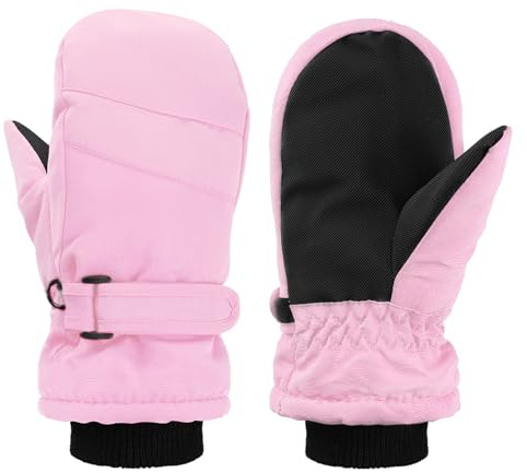 Geyoga Kids Snow Mittens Waterproof Winter Ski Gloves Warm Thicken Snow Gloves for Girls Boys (Pink,5-8 Years)