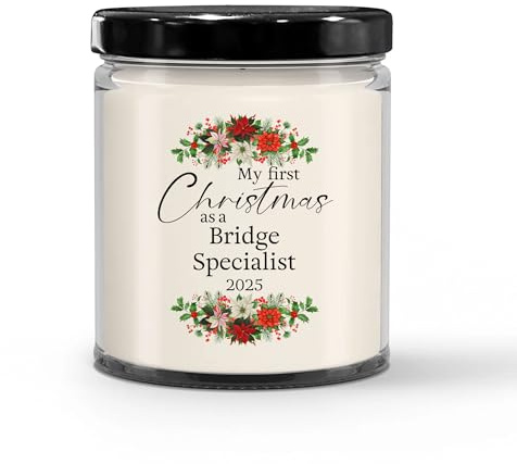 My First Christmas as a Bridge Specialist 2025 Candle - Unique Gifts for New Bridge Engineer Staff Employee Boss Manager - 9oz Vanilla Scented Soy Wax - Present for New Year, Xmas