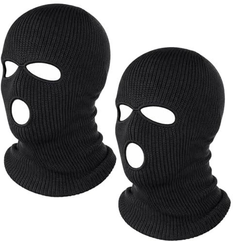 YQOPDEBD Sturmmaske 2er Set Schwarz, Skimaske für Outdoor-Aktivitäten, Atmungsaktive Sturmhaube mit DREI Löchern, Warme Balaclava für Wintersport