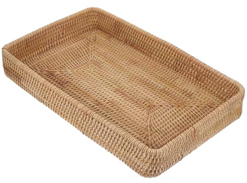 Cabilock Plateau De Rangement en Rotin Tressé À La Main Plateau Rectangulaire De Service Et Décoratif Organisateur pour Petit-Déjeuner Cuisine Table Basse Et Salle De Bain 14.76X9.25X1.97in